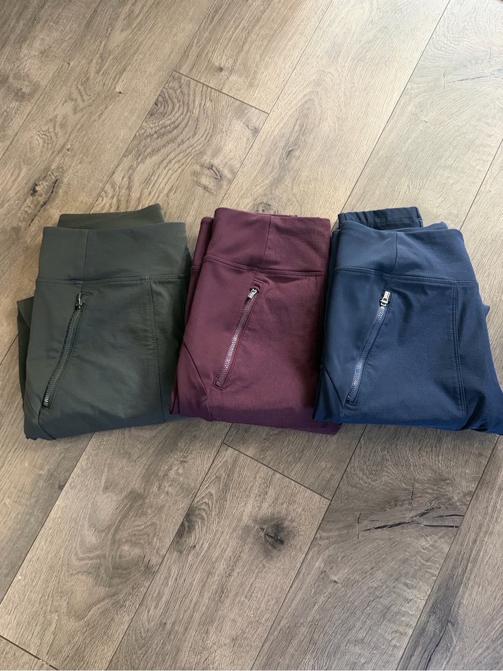 Athleta Headlands Hybrid Cargo Tights Set of 3 pairs Navy Olive Burgundy Size 8